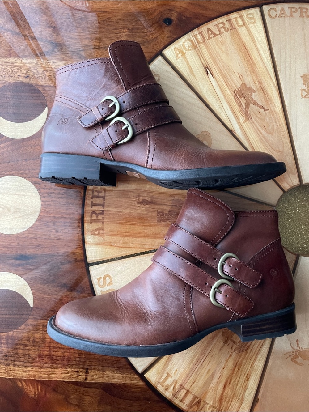 Born Pirlo Ankle Boots Leather Buckle Brown Like New Fall Autumn Winter